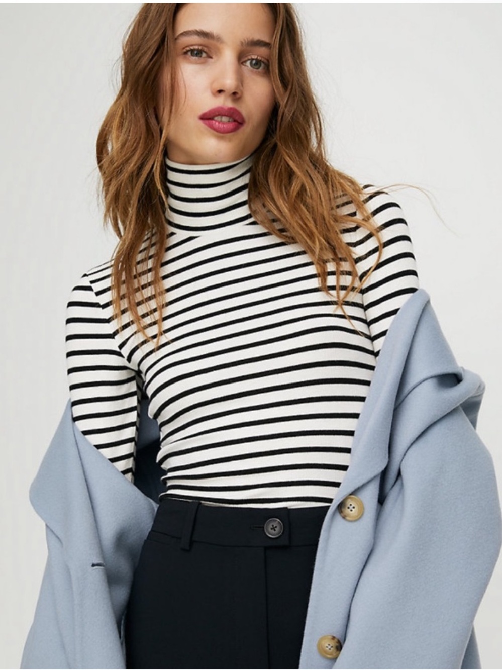 Aritzia Wilfred Only Turtleneck in Black and White Stripe Size S